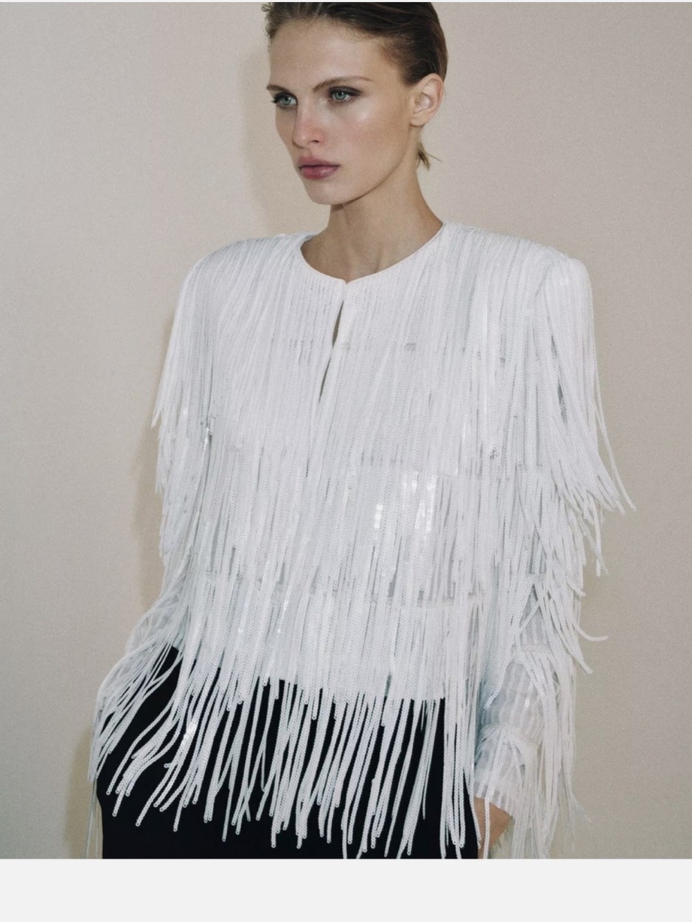 ZARA SEQUIN FRINGE JACKET - Picture 3 of 16